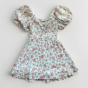 JUST FOUND Small MiniDress Floral Puff Sleeve Milkmaid Cottagecore Peasant Scoop